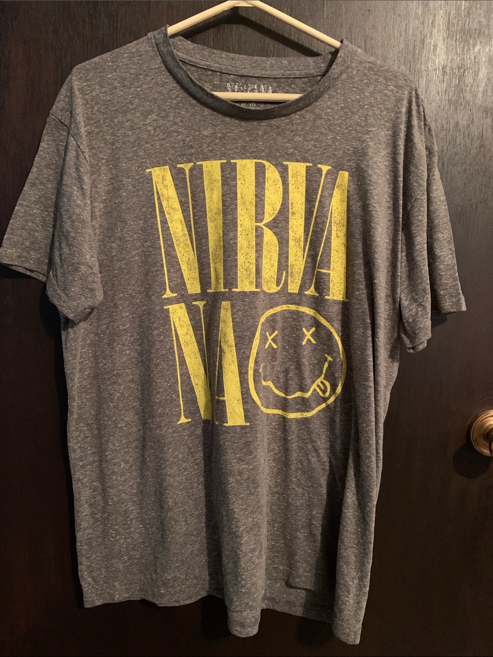 NIRVANA Gray Short Sleeve Tee with Yellow Logo